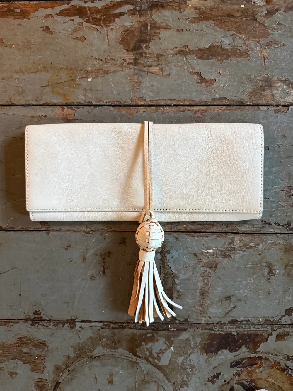 Banana Republic White Leather Tassel Clutch